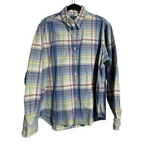 Ralph Lauren Plaid Cotton Oxford Button-Down Shirt Blue/Yellow/Green Size XL